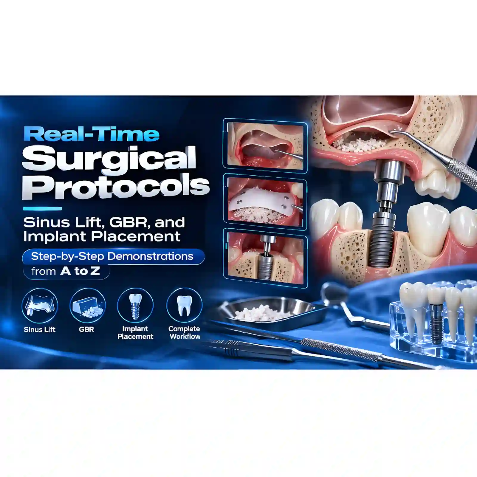 Real-Time Surgical Protocols: Sinus Lift, GBR, and Implant Placement. Step-by-Step Demonstrations from A to Z (Videos)